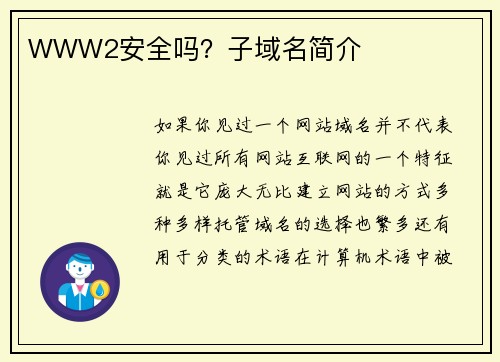 WWW2安全吗？子域名简介 